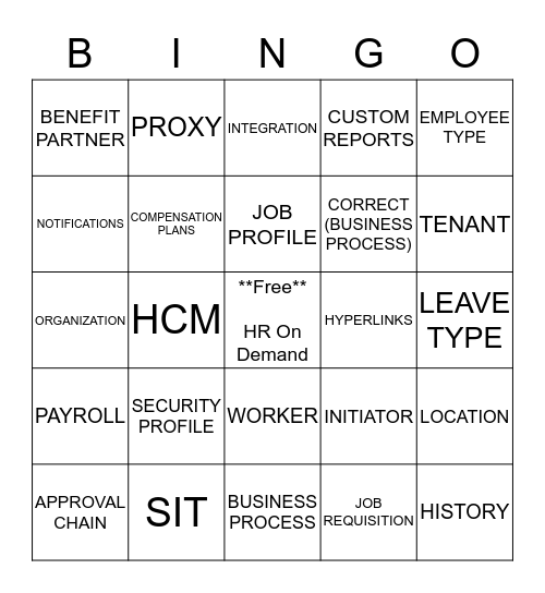 Workday Bingo Card