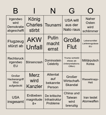 2025 Weltuntergangs Bingo Card
