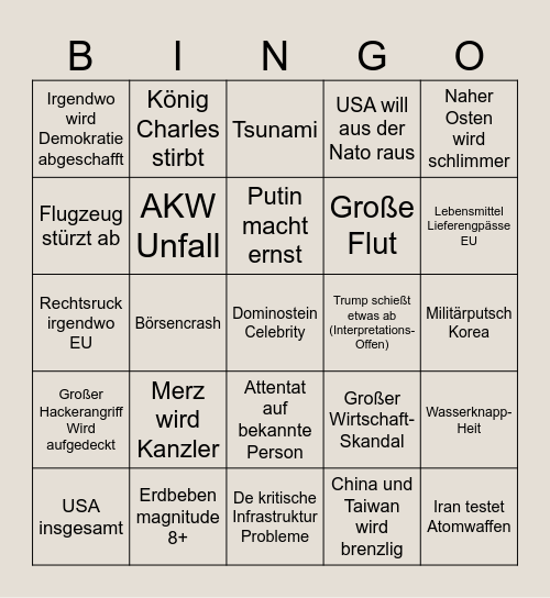 2025 Weltuntergangs Bingo Card
