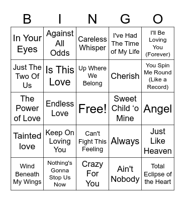 Love Song Bingo - 1980s Edition Bingo Card
