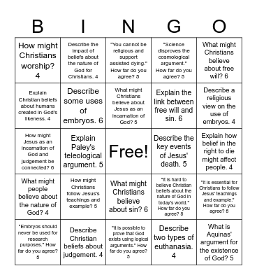 Past Paper Bingo Card
