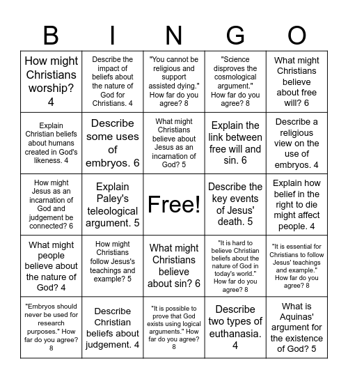 Past Paper Bingo Card