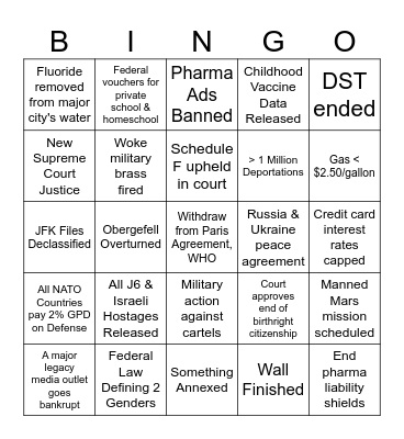 2nd Term Bingo Card