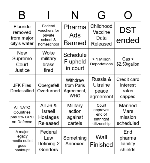 2nd Term Bingo Card