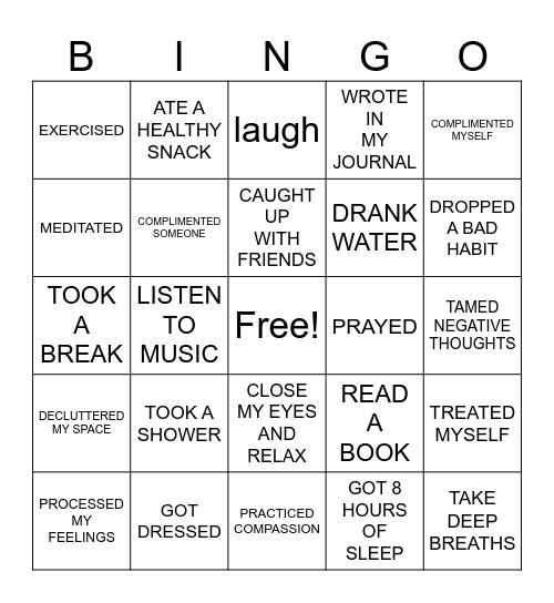 SELF CARE BINGO Card
