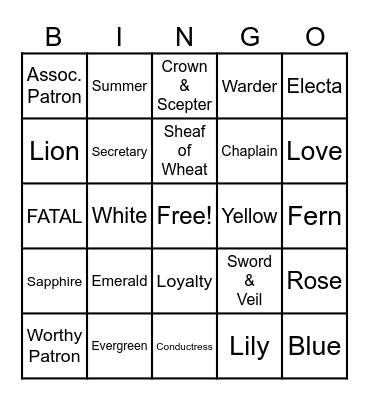 Eastern Star Bingo Card