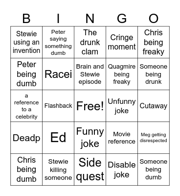 Family guy Bingo Card