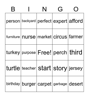 R-Controlled Vowels Bingo Card