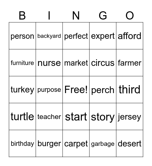 R-Controlled Vowels Bingo Card
