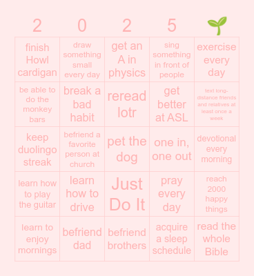 2025 goals Bingo Card