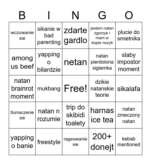 NATAN ZGORZYK BINGO Card