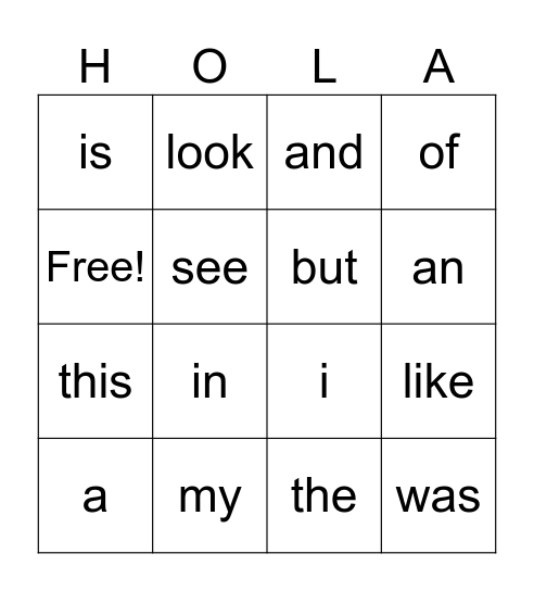 Sight Words 1 Bingo Card