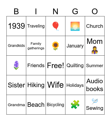 Grandma's Birthday... Bingo Card