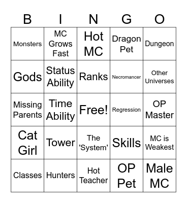 Korean Manhwa Bingo Card