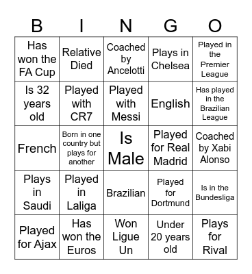 Football Bingo Card