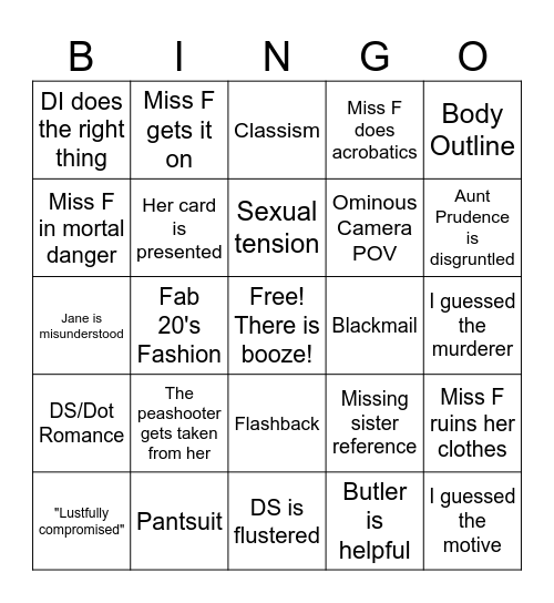 Miss Fisher Bingo Card