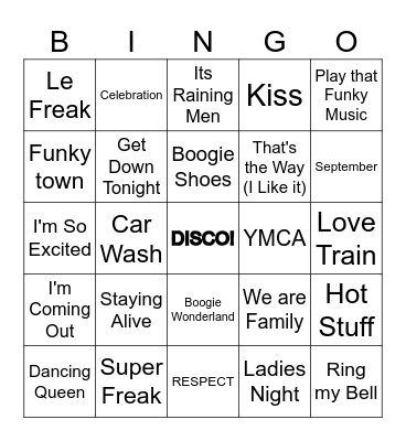 Disco Music Bingo Card