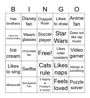 Youth Trive Bingo Card