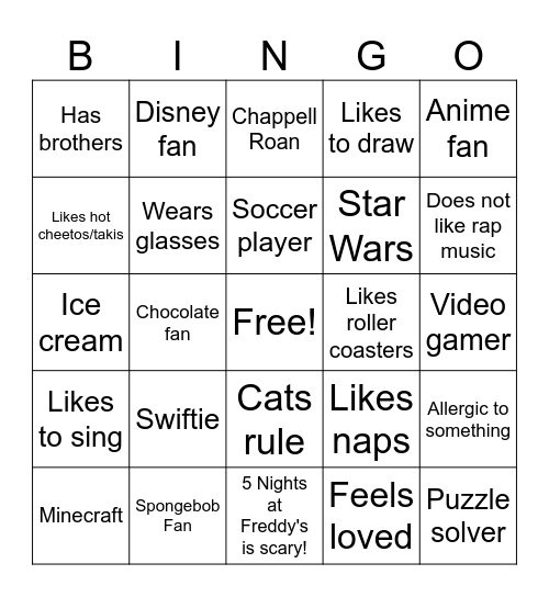Youth Trive Bingo Card