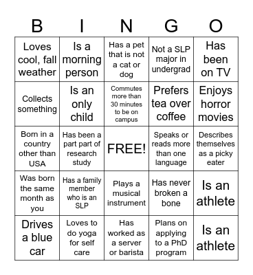 SLP Graduate Student Bingo Card