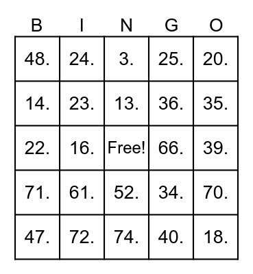 Baby Castaneda Bingo Card