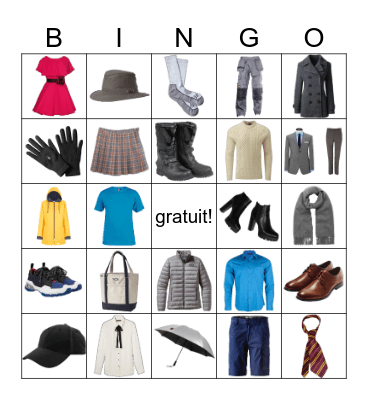 Clothes Bingo Card