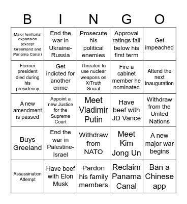 Trump 2nd Presidency BINGO Card