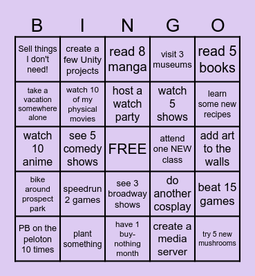 New Years Bingo Card