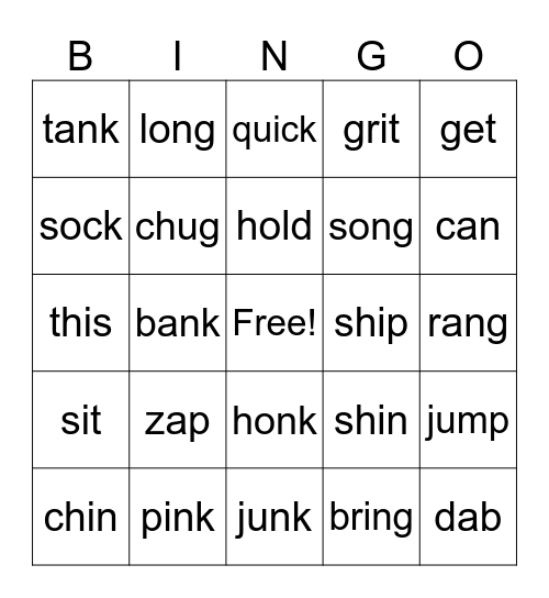 Fusaro's Fundations Bingo Card