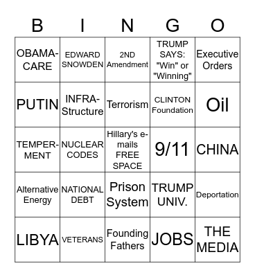 DEBATE BINGO 9/26/16 Bingo Card