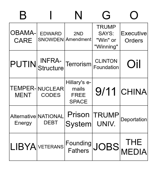 DEBATE BINGO 9/26/16 Bingo Card