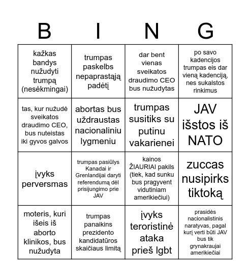Paskutiniojo teismo diena Bingo Card