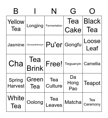 Tea Bingo Card