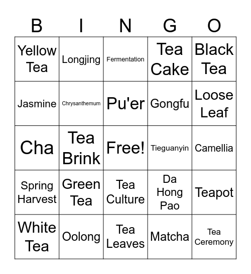 Tea Bingo Card