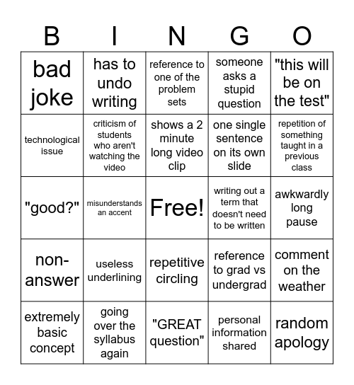 geo <3 Bingo Card