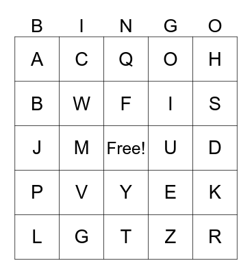 Alphabet Bingo Card
