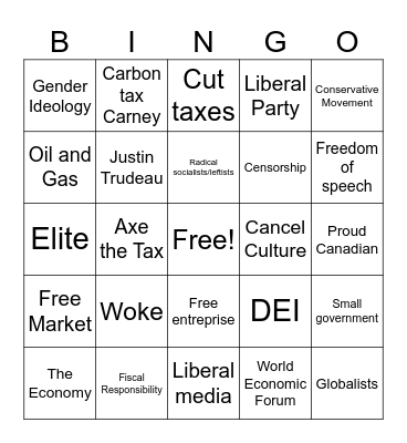 Canada Strong and Free Network Conference Bingo Card