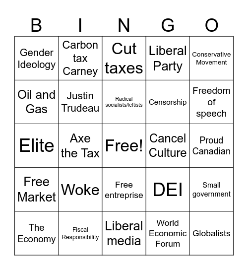 Canada Strong and Free Network Conference Bingo Card