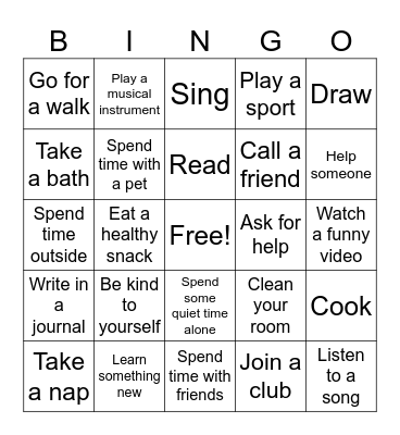 Self Care Bingo Card