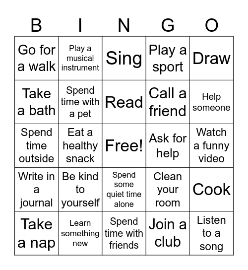 Self Care Bingo Card