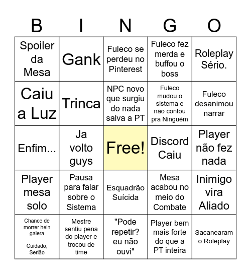 Fuleco RPG Bingo Card