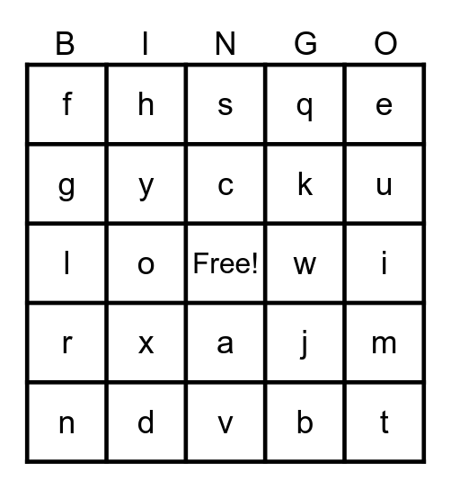 alphabet Bingo Card