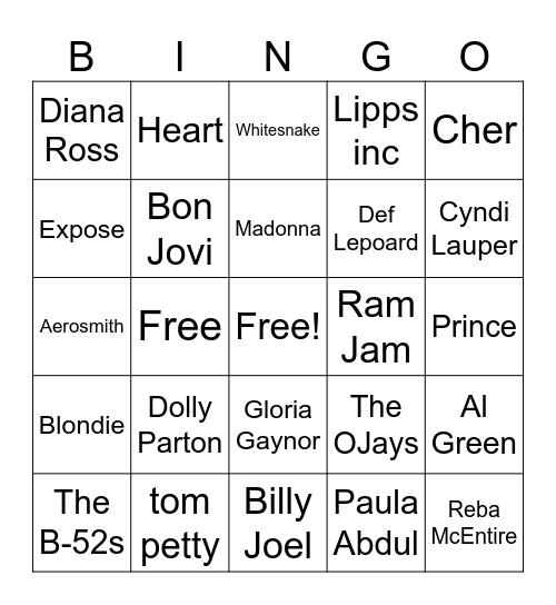 70/80s 1 Bingo Card