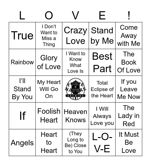 LOVE SONGS BINGO Card