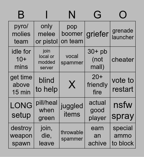 L4D2 Public Survival Bingo Card