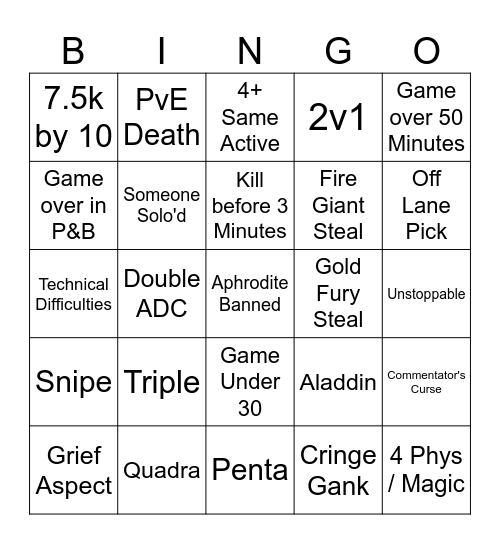 SMITE TOURNEY BINGO Card