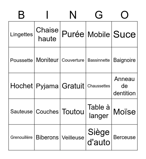 Gender Reveal Bingo Card