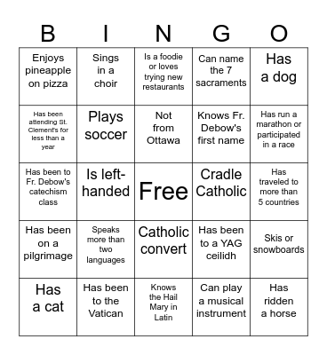 YAG Bingo Card