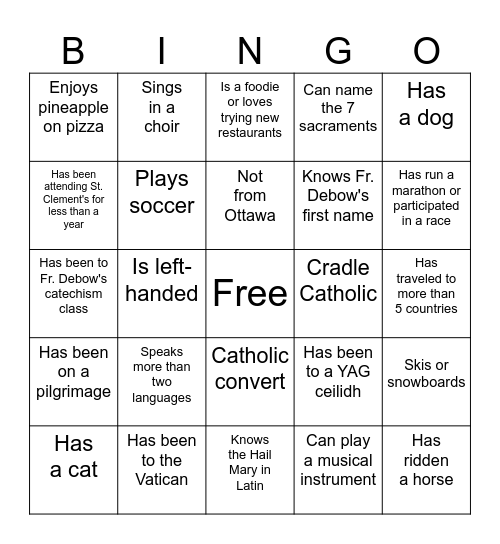 YAG Bingo Card