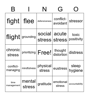 Stress Management Bingo Card